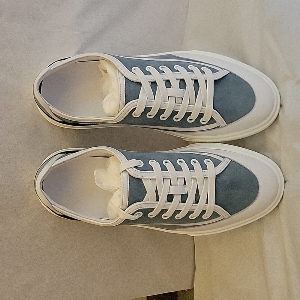 Hermes Light Blue Suede Colorblock Pattern Sneake… - image 2